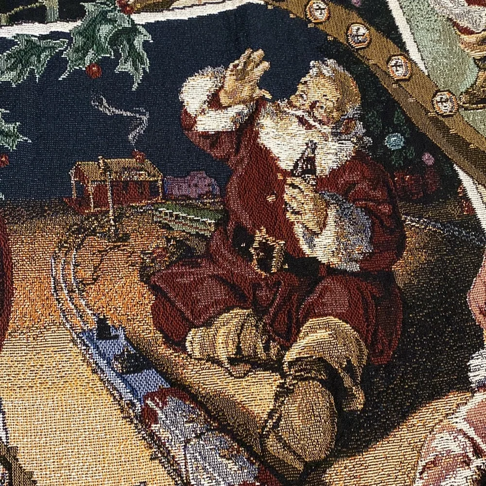 Vintage 1997 Coca Cola Santa Collage Tapestry Afghan Throw USA Made 100% Cotton